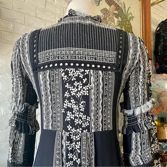 Sea New York Keely Tie-Neck Long-Sleeve Peasant Mini Tunic Dress Black Boho - Picture 11 of 15